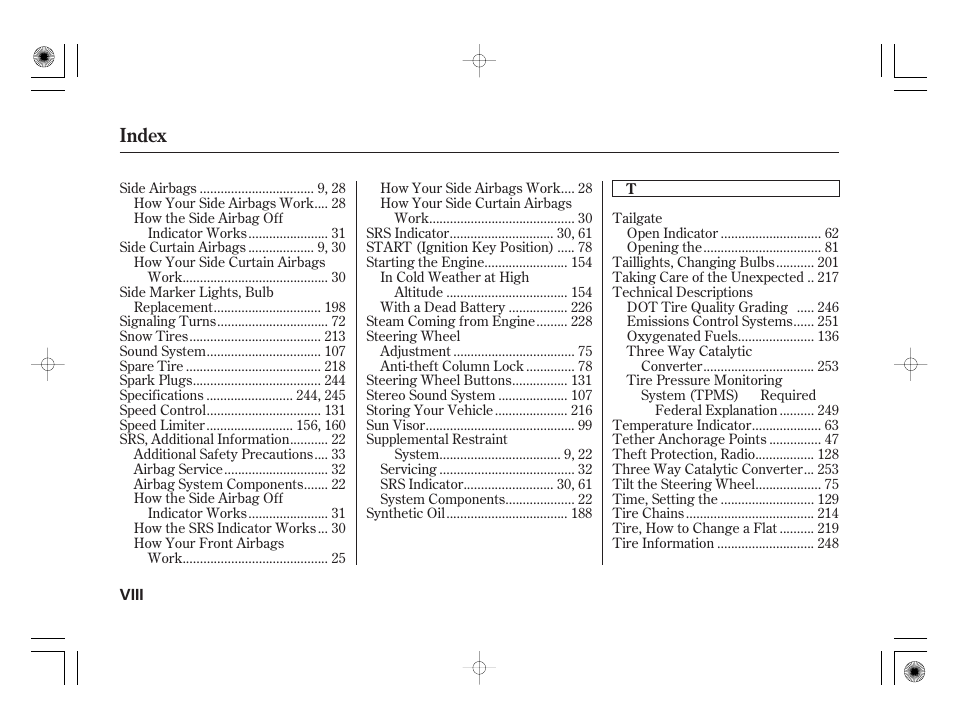 Index | HONDA 31SAA610 User Manual | Page 276 / 282