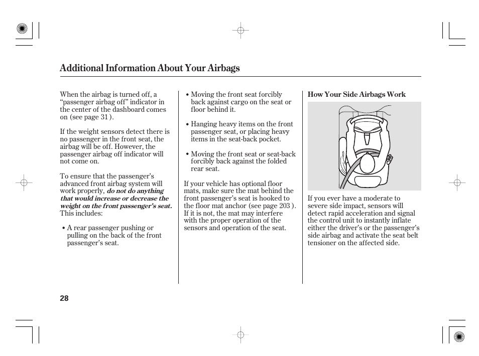 Additional information about your airbags | HONDA 31SAA610 User Manual | Page 34 / 282