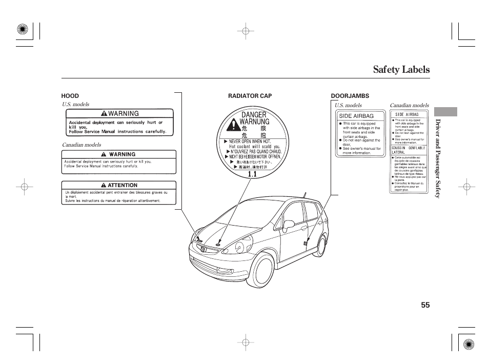 Safety labels | HONDA 31SAA610 User Manual | Page 61 / 282