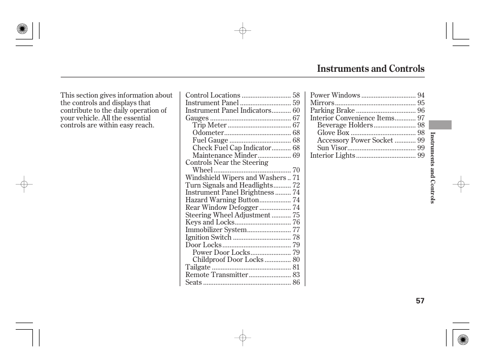 Instruments and controls | HONDA 31SAA610 User Manual | Page 63 / 282