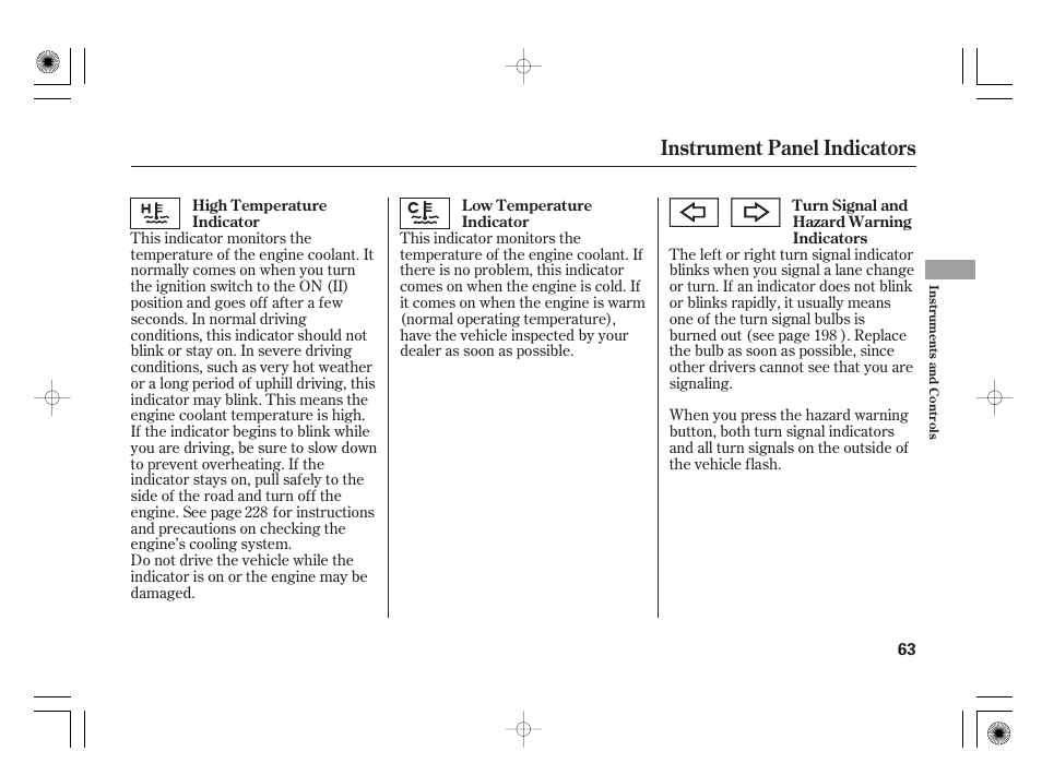 Instrument panel indicators | HONDA 31SAA610 User Manual | Page 69 / 282