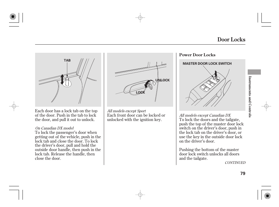 Door locks | HONDA 31SAA610 User Manual | Page 85 / 282
