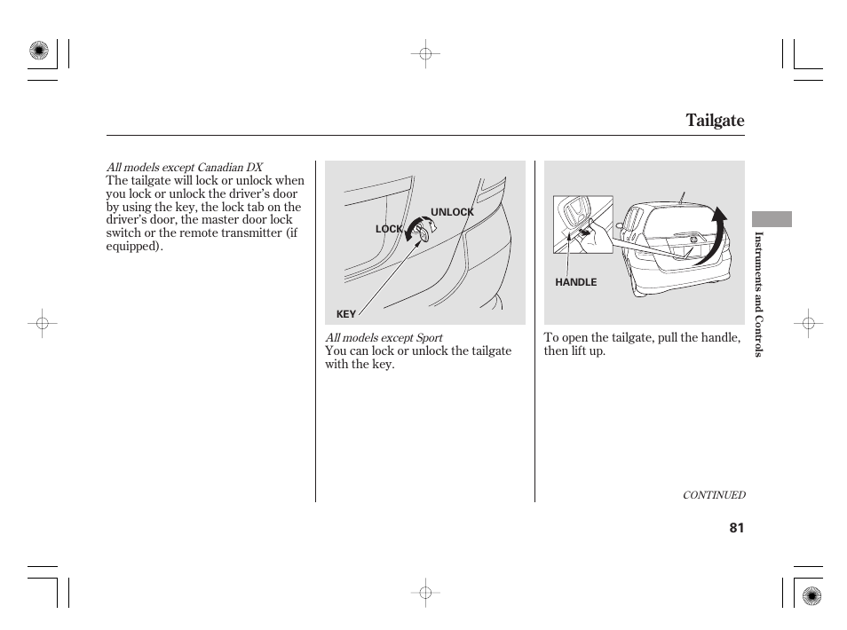 Tailgate | HONDA 31SAA610 User Manual | Page 87 / 282