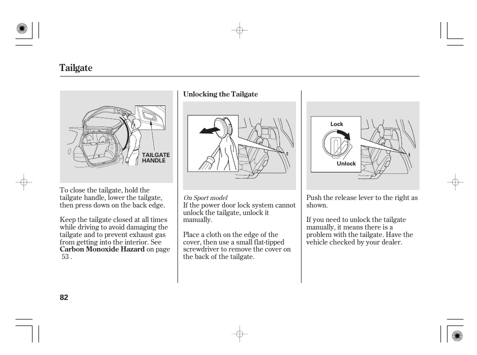 Tailgate | HONDA 31SAA610 User Manual | Page 88 / 282