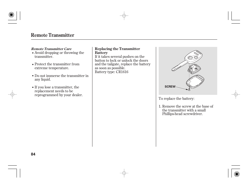 Remote transmitter | HONDA 31SAA610 User Manual | Page 90 / 282