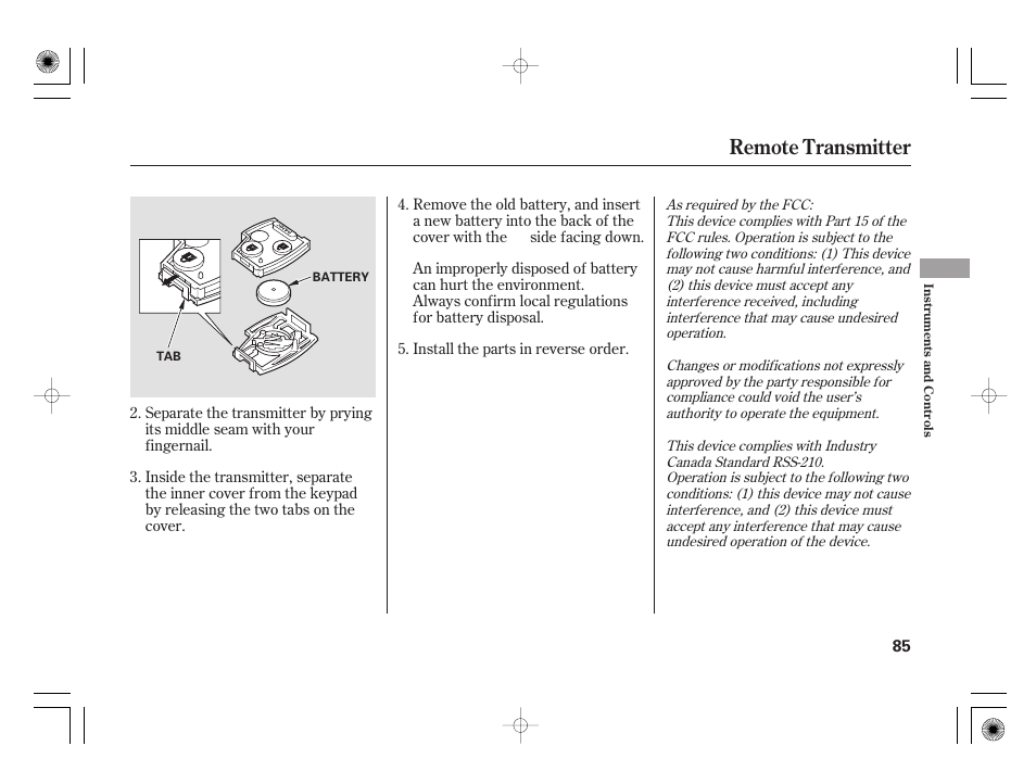 Remote transmitter | HONDA 31SAA610 User Manual | Page 91 / 282