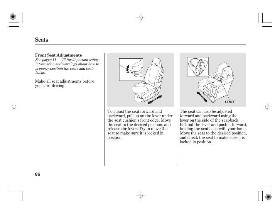 Seats | HONDA 31SAA610 User Manual | Page 92 / 282