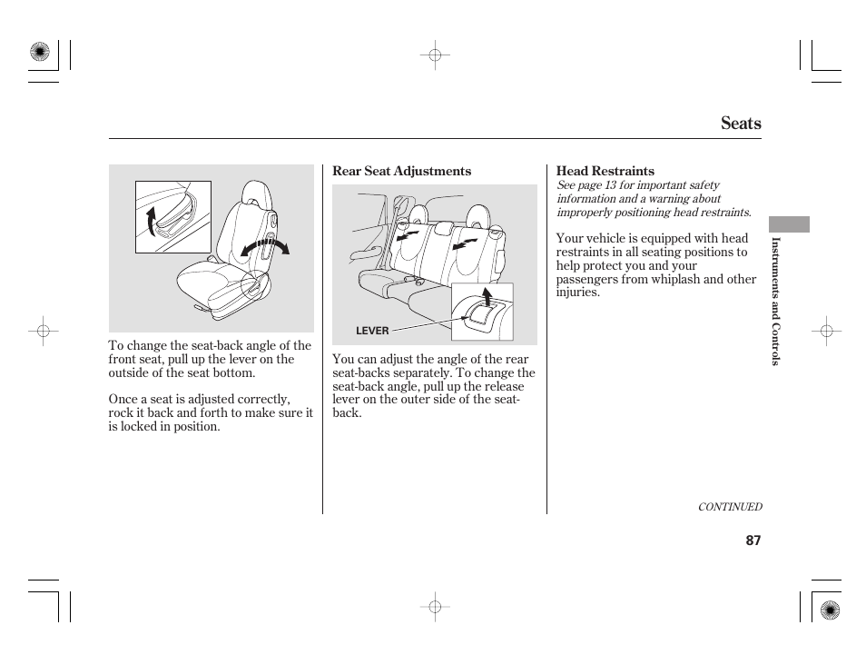 Seats | HONDA 31SAA610 User Manual | Page 93 / 282