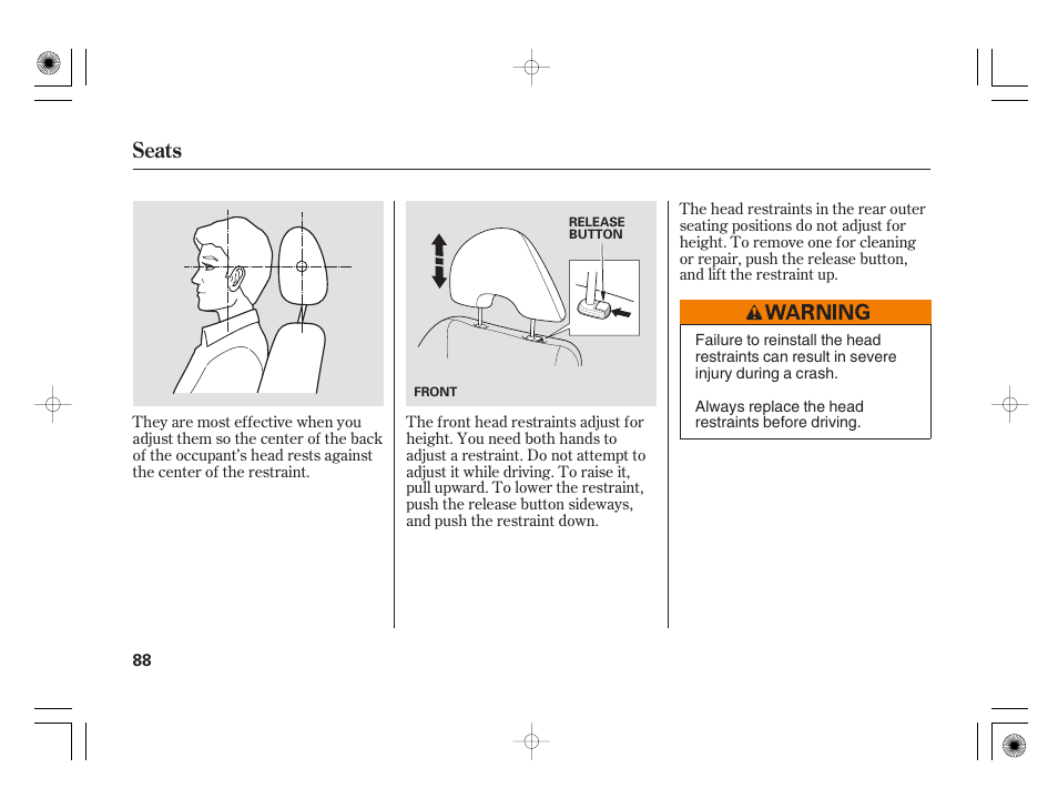 Seats | HONDA 31SAA610 User Manual | Page 94 / 282