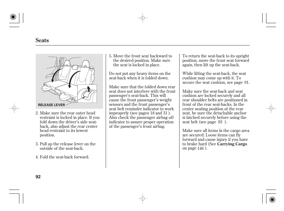 Seats | HONDA 31SAA610 User Manual | Page 98 / 282