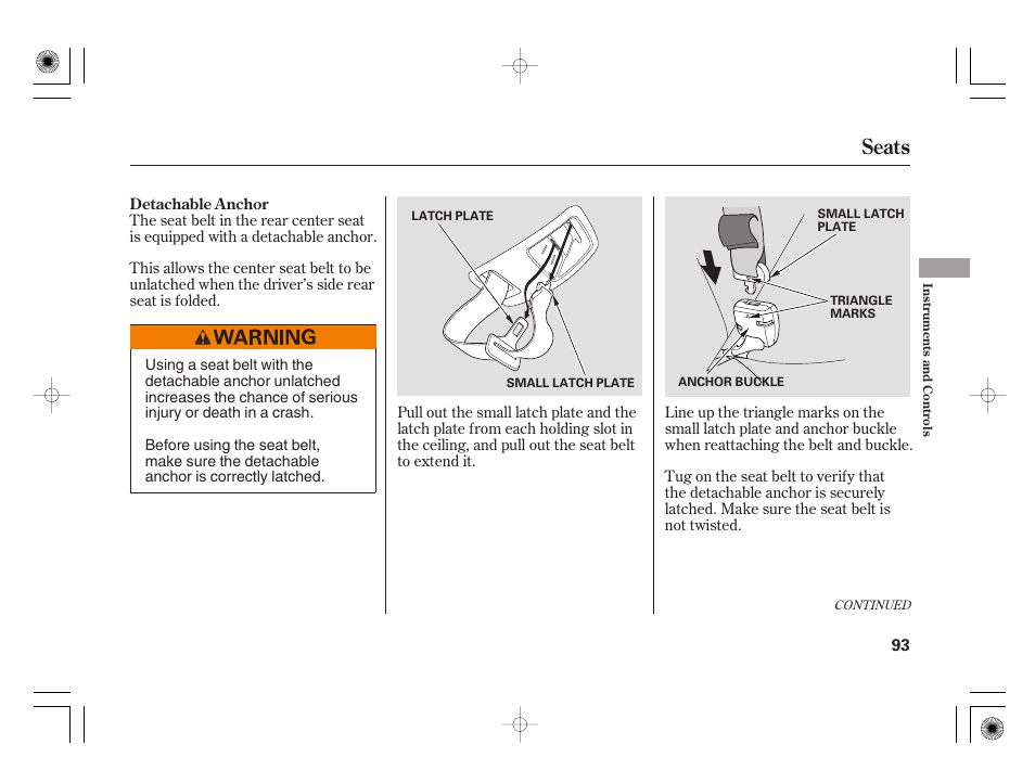 Seats | HONDA 31SAA610 User Manual | Page 99 / 282