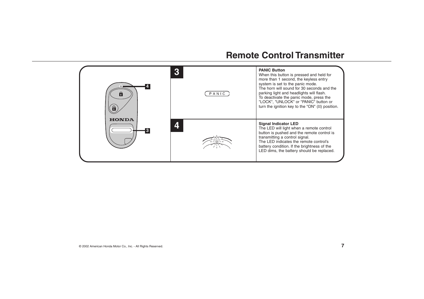 Remote control transmitter 3 4 | HONDA 8E65-SCV-1000-81 User Manual | Page 7 / 13