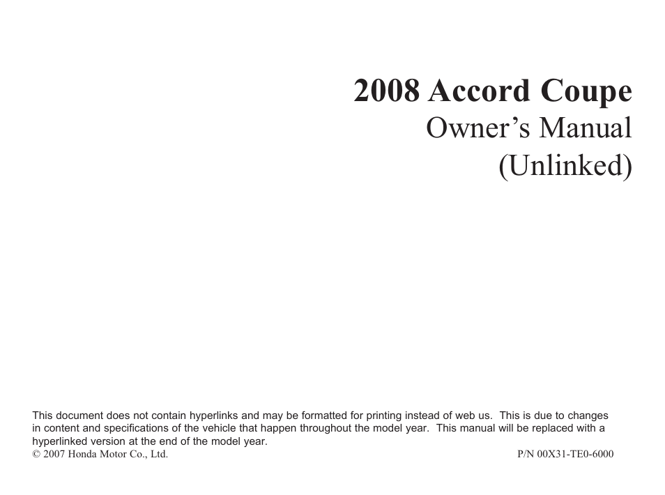 HONDA 00X31-TE0-6000 User Manual | 414 pages