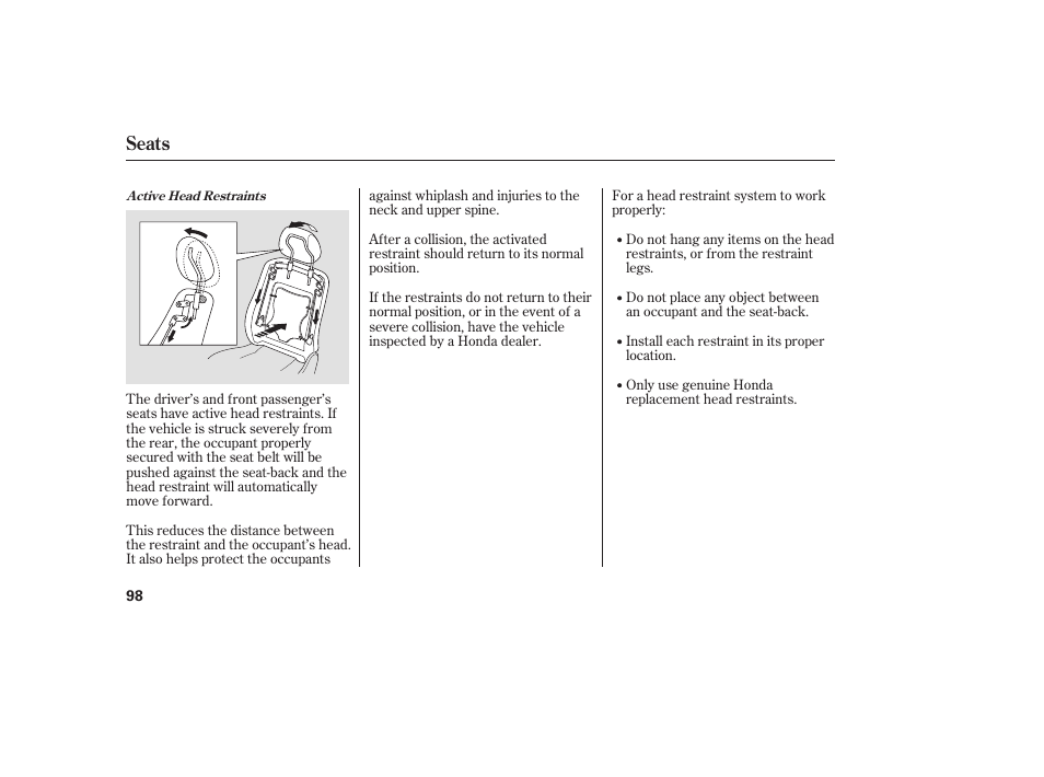 Seats | HONDA 00X31-TE0-6000 User Manual | Page 104 / 414