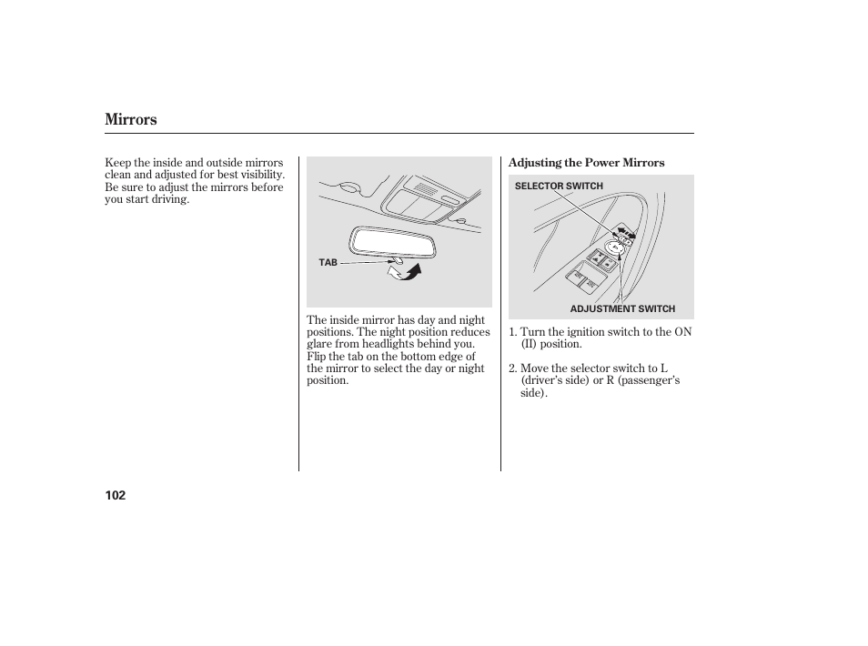 Mirrors | HONDA 00X31-TE0-6000 User Manual | Page 108 / 414