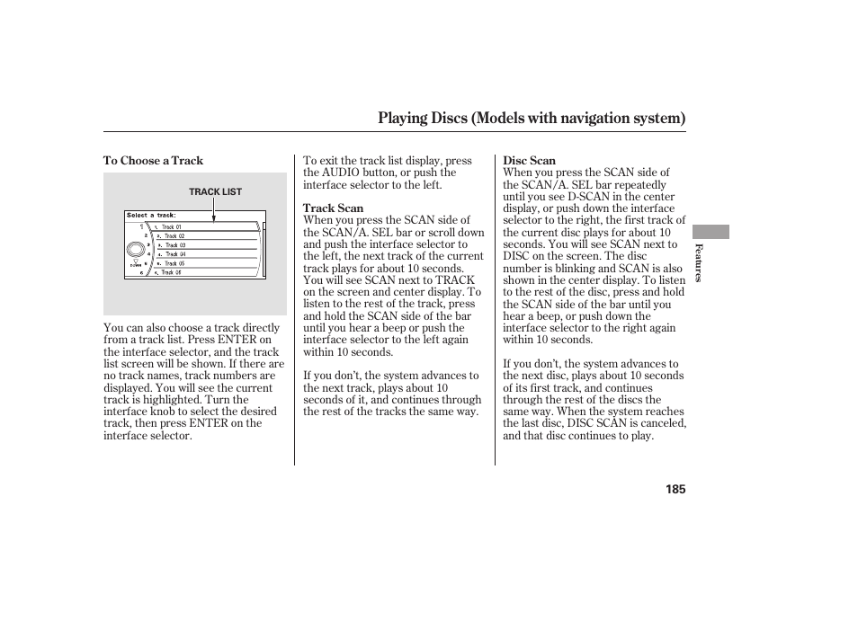 Playing discs (models with navigation system) | HONDA 00X31-TE0-6000 User Manual | Page 191 / 414