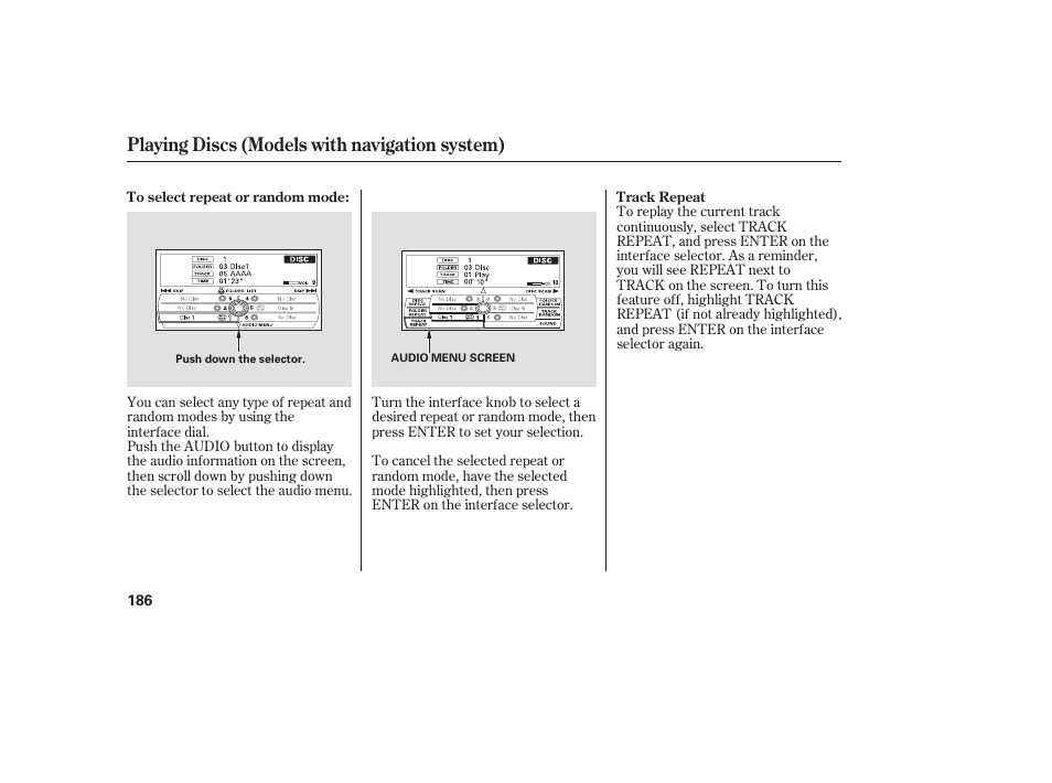 Playing discs (models with navigation system) | HONDA 00X31-TE0-6000 User Manual | Page 192 / 414