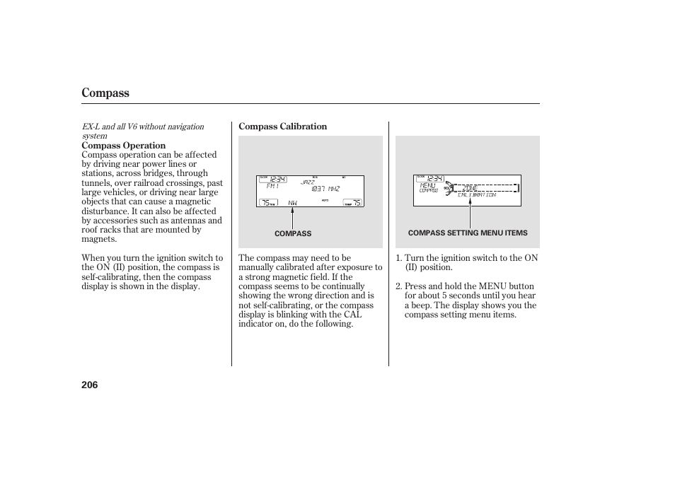 Compass | HONDA 00X31-TE0-6000 User Manual | Page 212 / 414