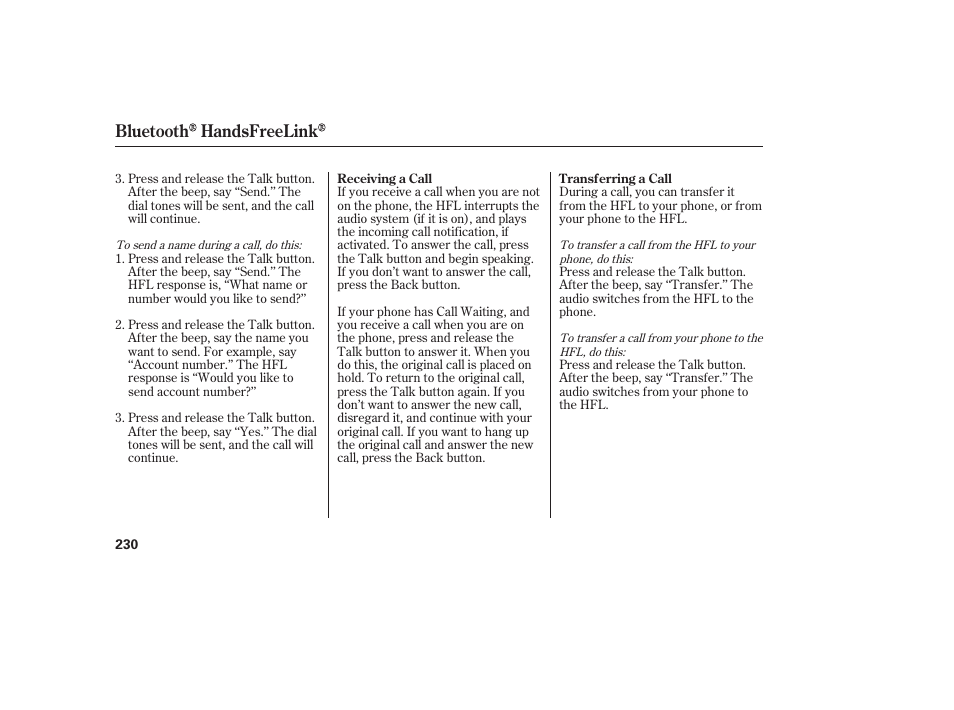 Bluetooth handsfreelink | HONDA 00X31-TE0-6000 User Manual | Page 236 / 414