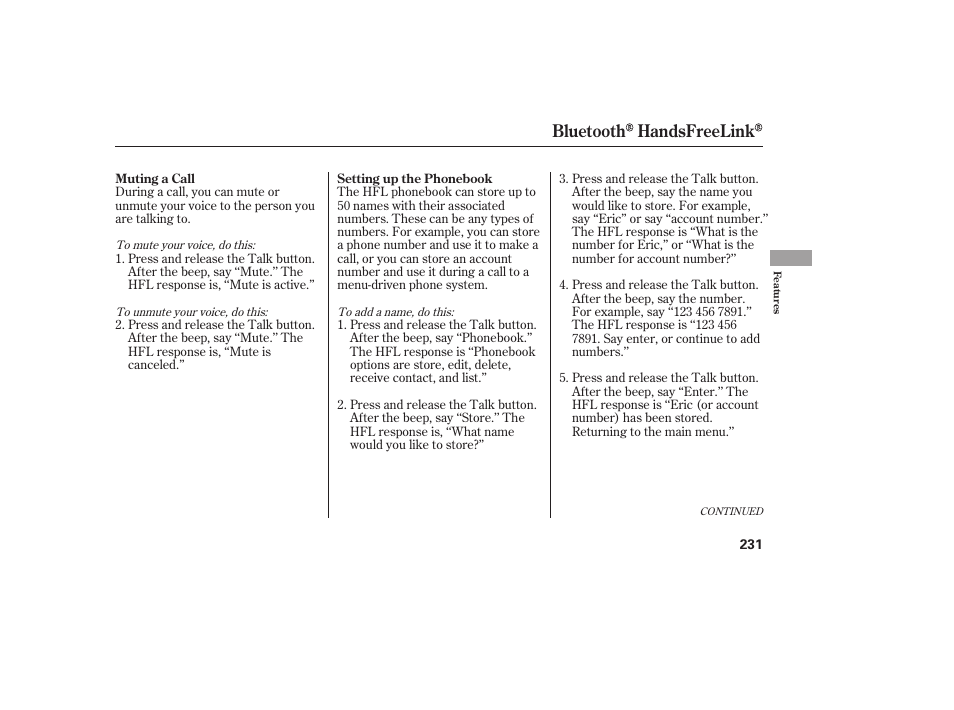 Bluetooth handsfreelink | HONDA 00X31-TE0-6000 User Manual | Page 237 / 414