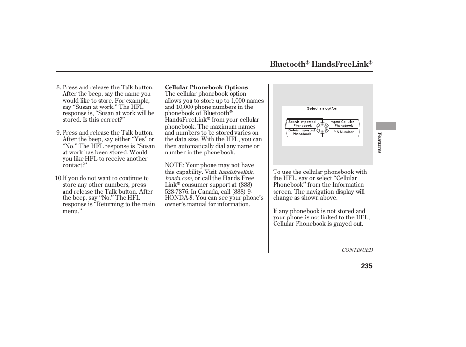 Bluetooth handsfreelink | HONDA 00X31-TE0-6000 User Manual | Page 241 / 414