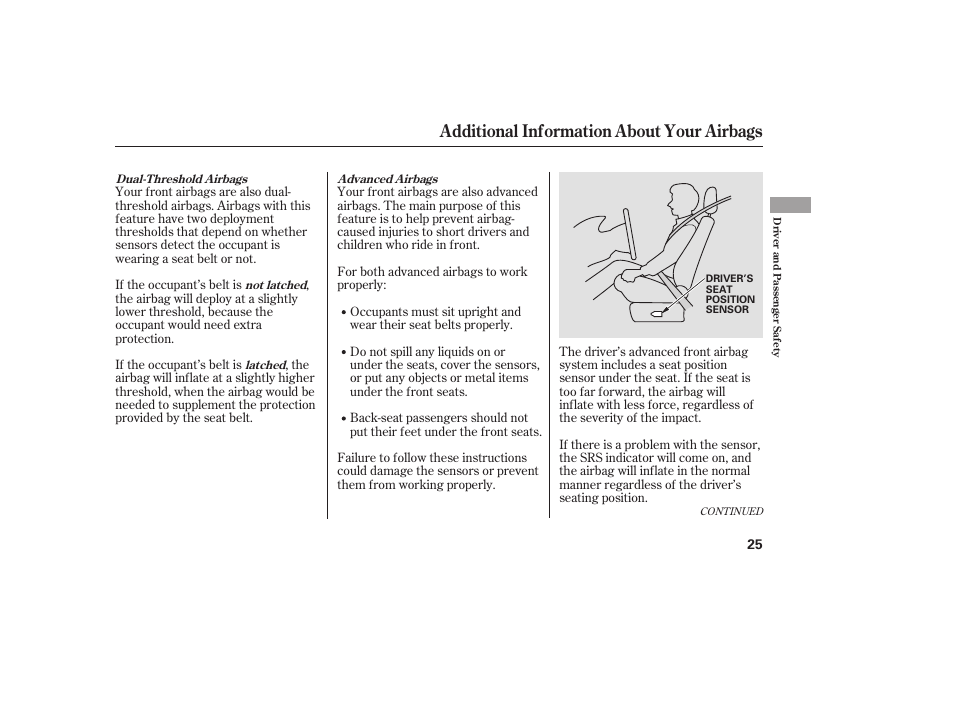 Additional information about your airbags | HONDA 00X31-TE0-6000 User Manual | Page 31 / 414