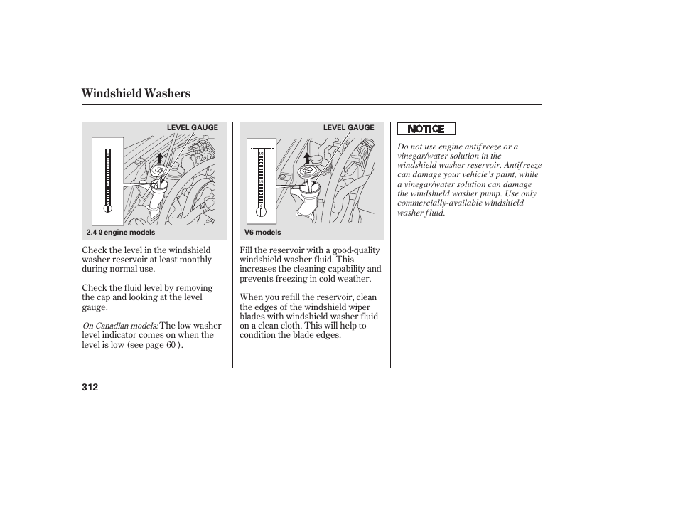 Windshield washers | HONDA 00X31-TE0-6000 User Manual | Page 318 / 414