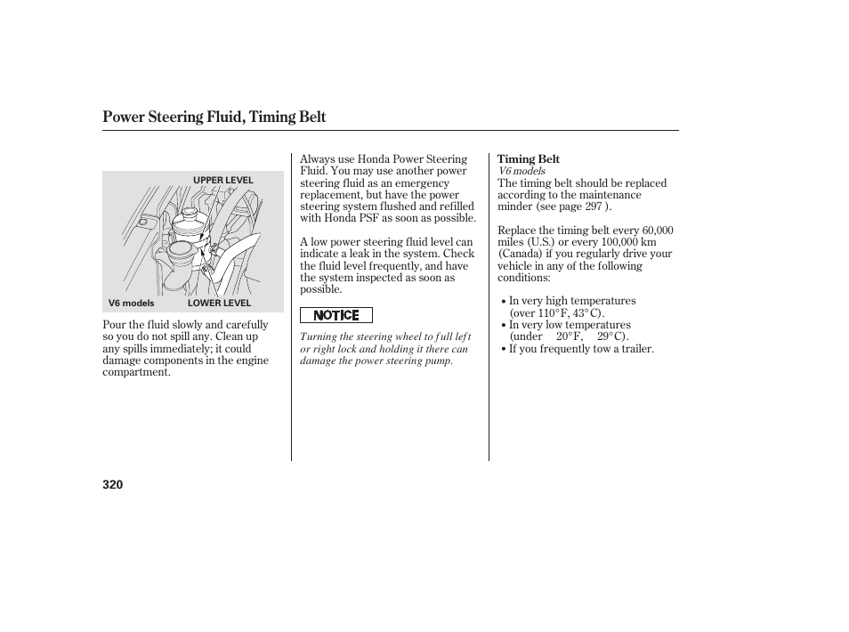 Power steering fluid, timing belt | HONDA 00X31-TE0-6000 User Manual | Page 326 / 414