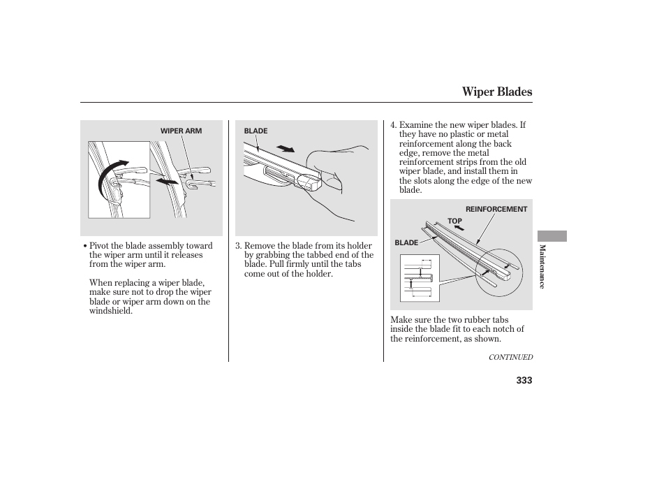 Wiper blades | HONDA 00X31-TE0-6000 User Manual | Page 339 / 414