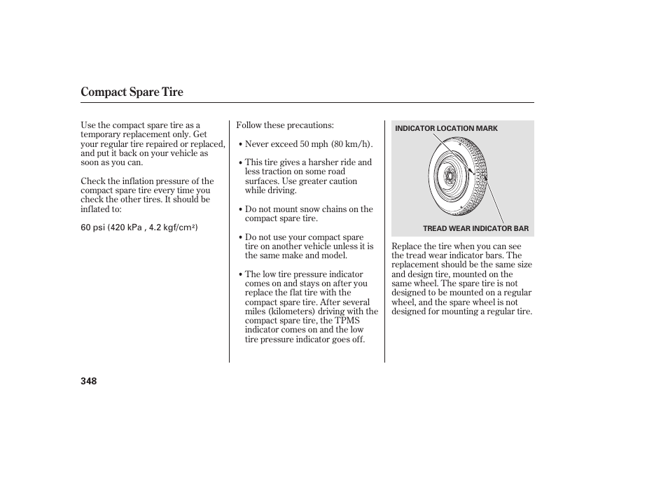 Compact spare tire | HONDA 00X31-TE0-6000 User Manual | Page 354 / 414