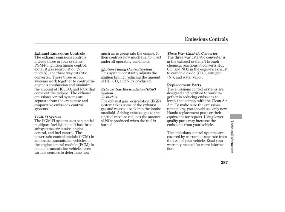 Emissions controls | HONDA 00X31-TE0-6000 User Manual | Page 393 / 414