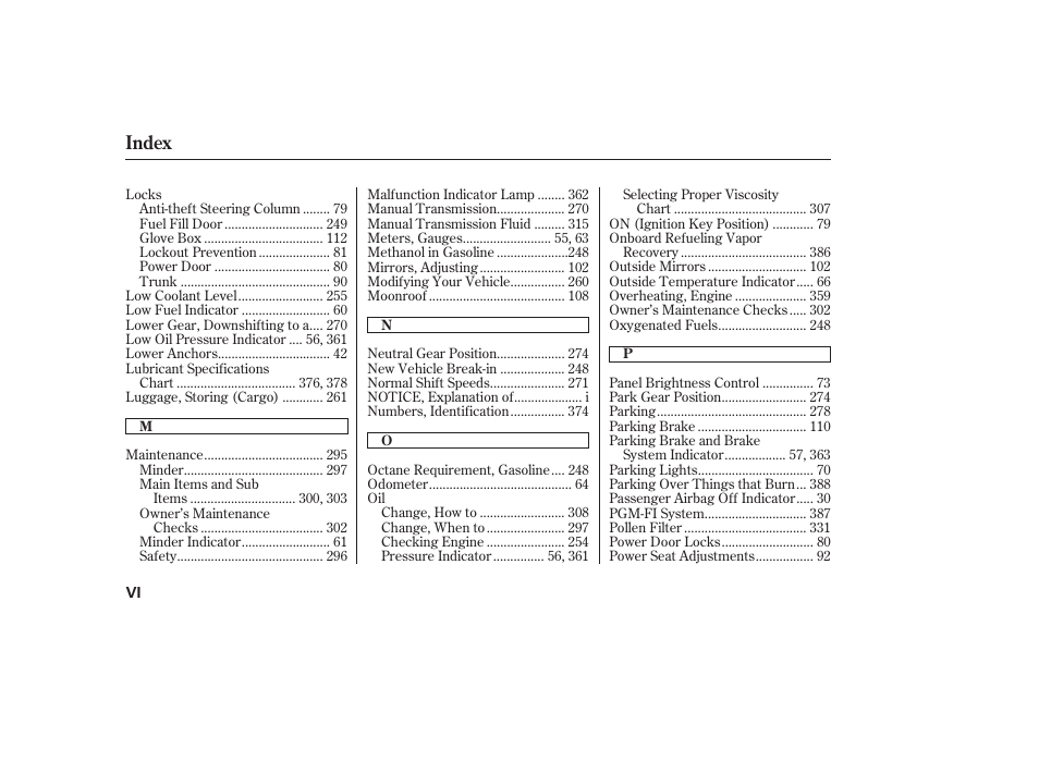 Index | HONDA 00X31-TE0-6000 User Manual | Page 408 / 414