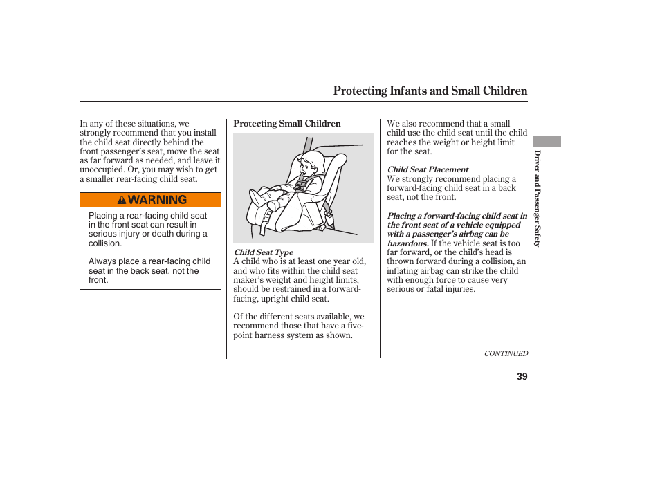 Protecting infants and small children | HONDA 00X31-TE0-6000 User Manual | Page 45 / 414