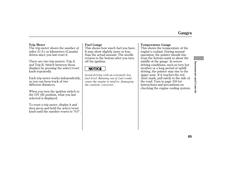 Gauges | HONDA 00X31-TE0-6000 User Manual | Page 71 / 414