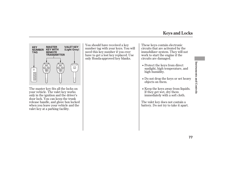 Keys and locks | HONDA 00X31-TE0-6000 User Manual | Page 83 / 414