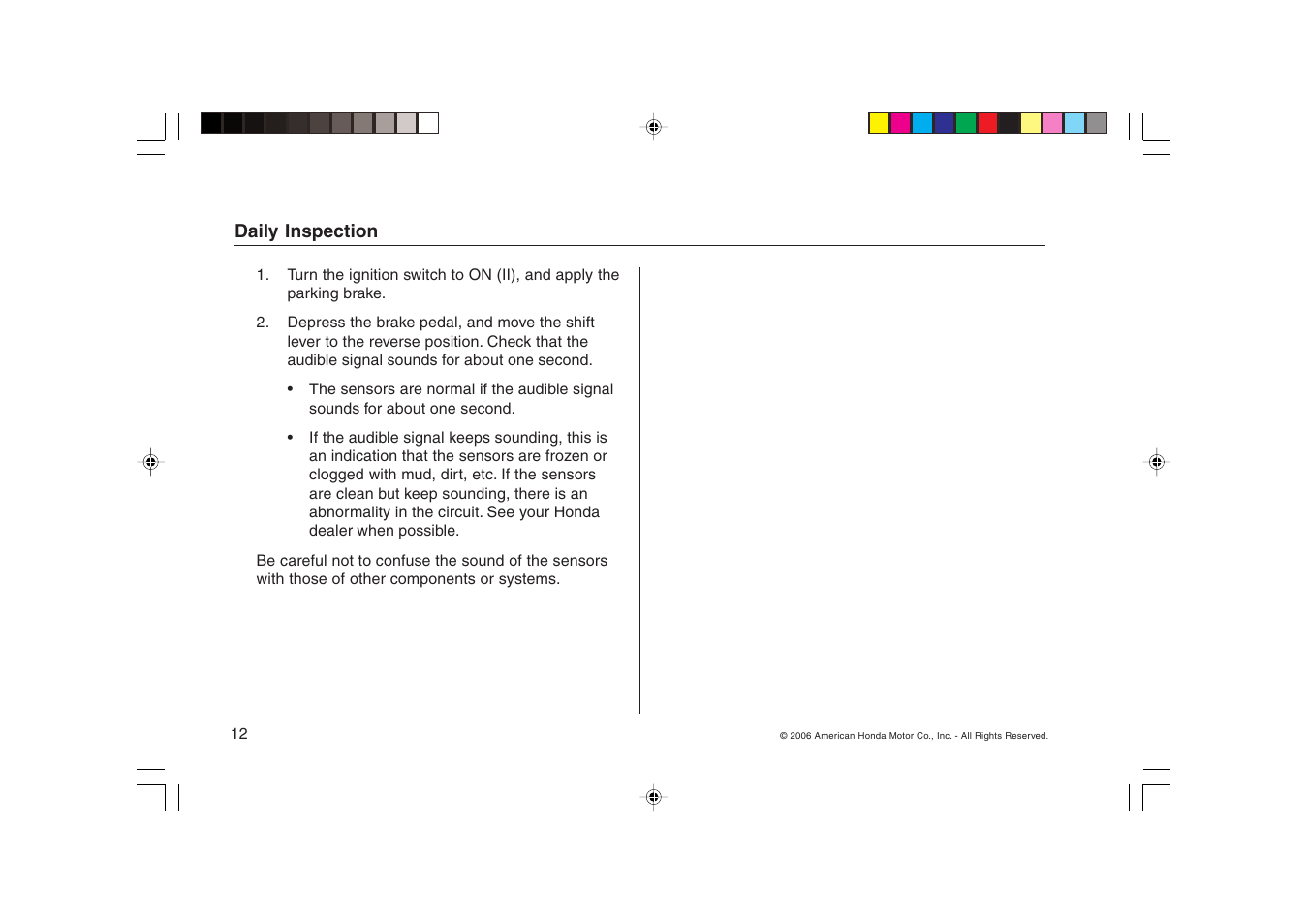 HONDA CR-V Backup Sensors User Manual | Page 12 / 16