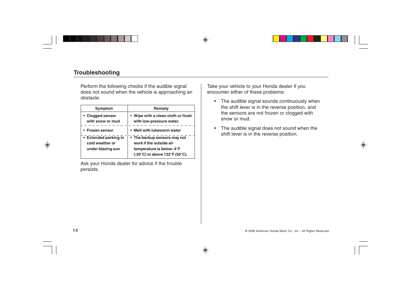 HONDA CR-V Backup Sensors User Manual | Page 14 / 16