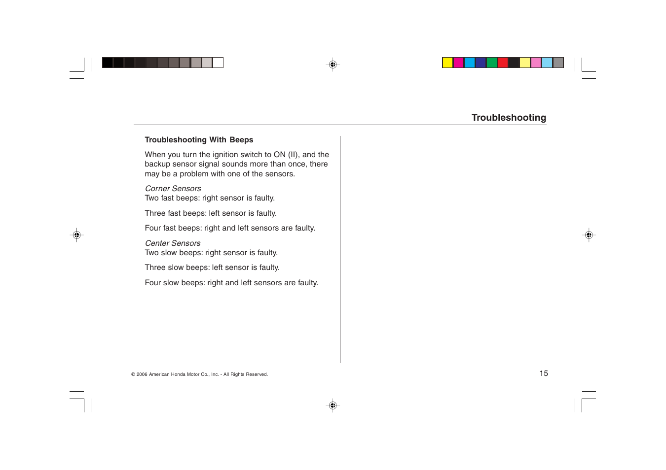 HONDA CR-V Backup Sensors User Manual | Page 15 / 16