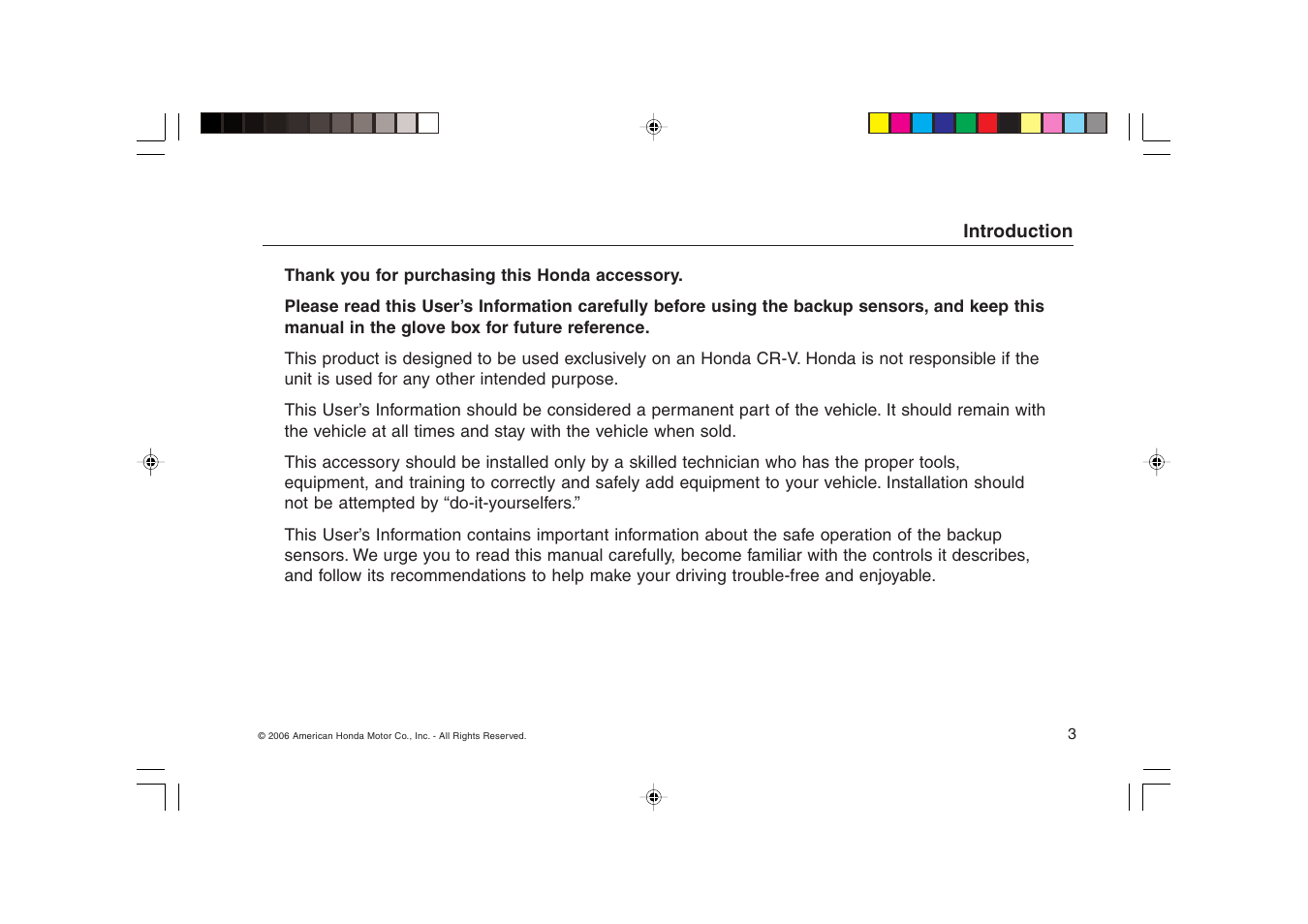 HONDA CR-V Backup Sensors User Manual | Page 3 / 16