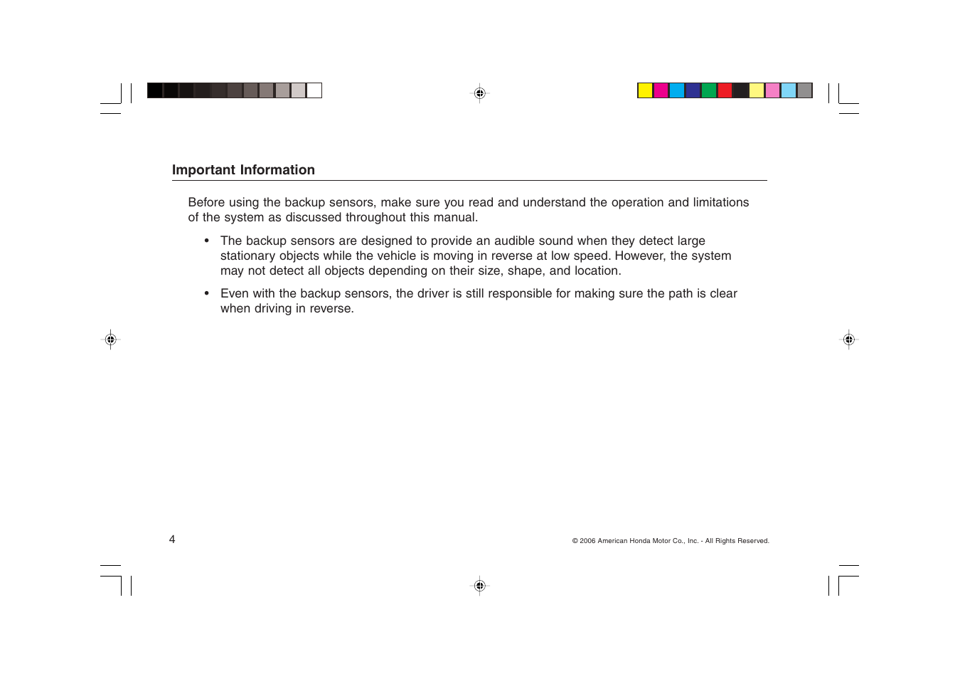 HONDA CR-V Backup Sensors User Manual | Page 4 / 16