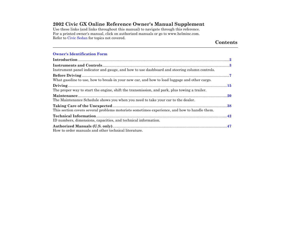 HONDA 2002 Civic GX User Manual | 1 page