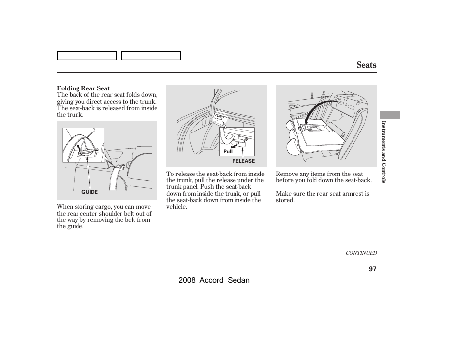 Seats, 2008 accord sedan | HONDA 2008 Accord Sedan User Manual | Page 100 / 420