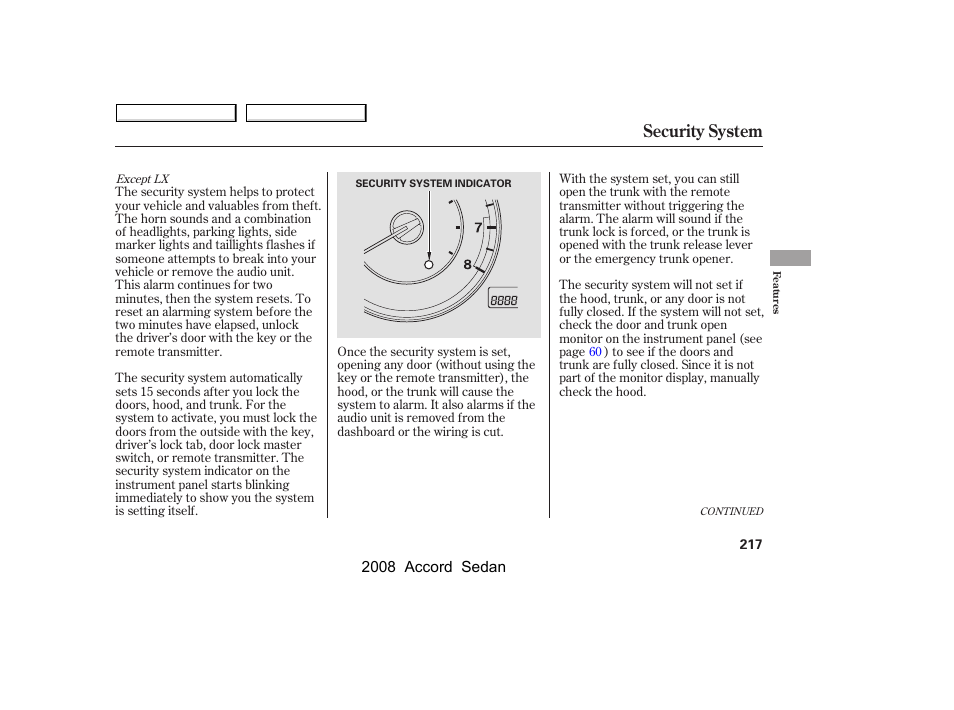 Security system | HONDA 2008 Accord Sedan User Manual | Page 220 / 420