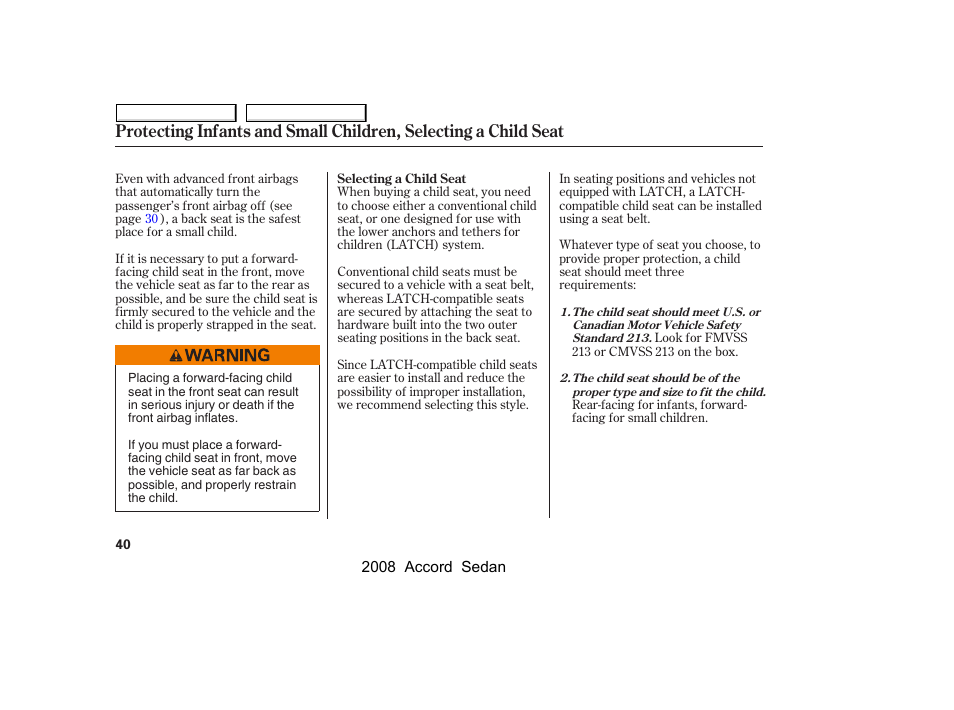 HONDA 2008 Accord Sedan User Manual | Page 43 / 420