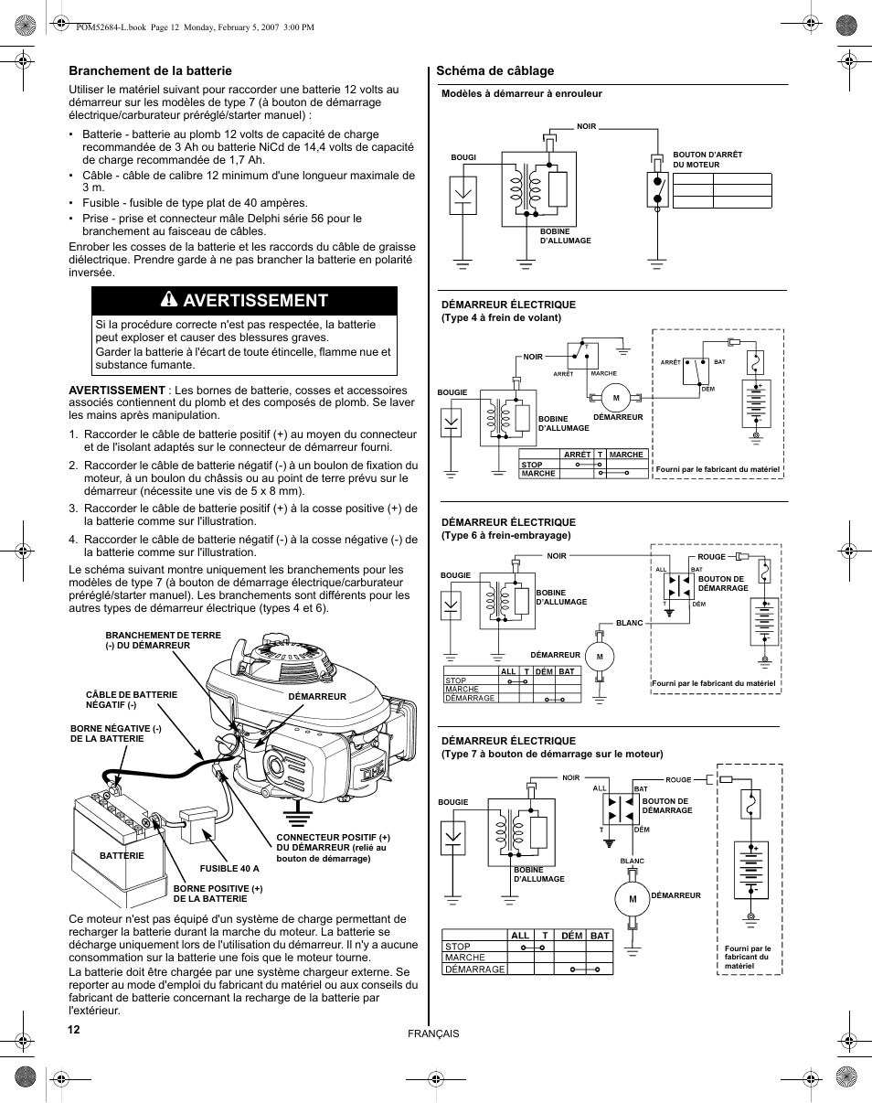 Avertissement | HONDA GCV190 User Manual | Page 28 / 48