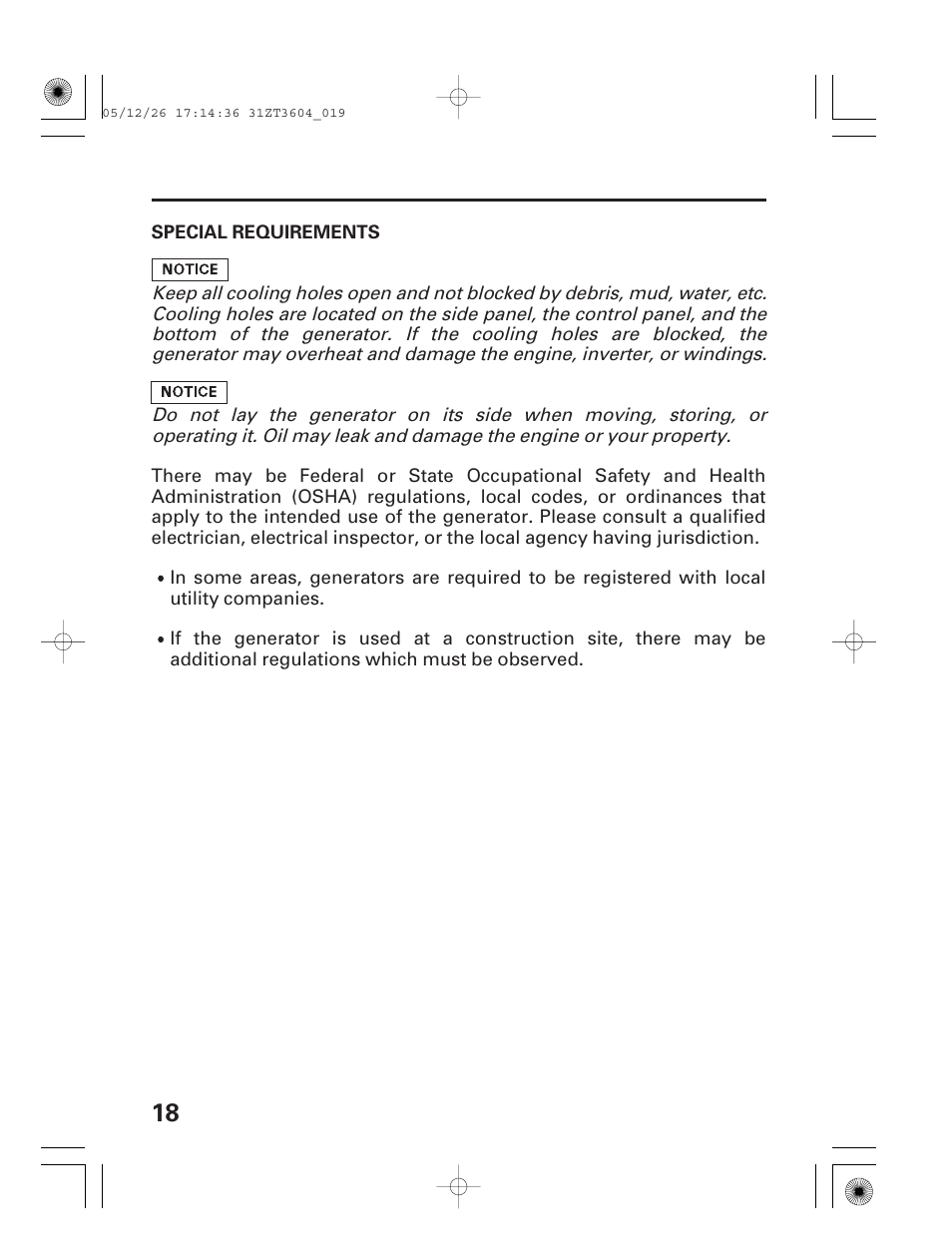 Special requirements | HONDA EU1000i User Manual | Page 20 / 71