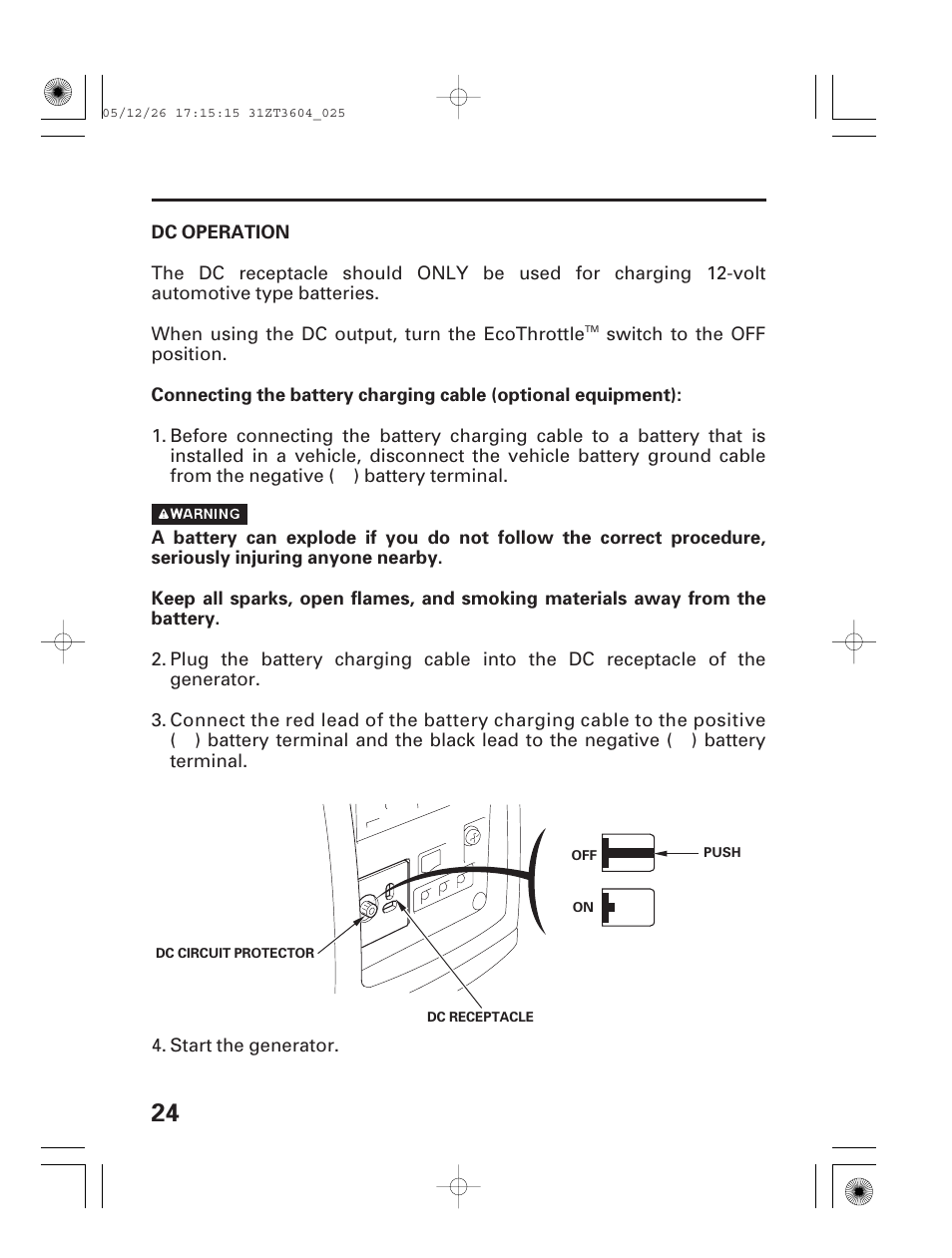 Dc operation | HONDA EU1000i User Manual | Page 26 / 71