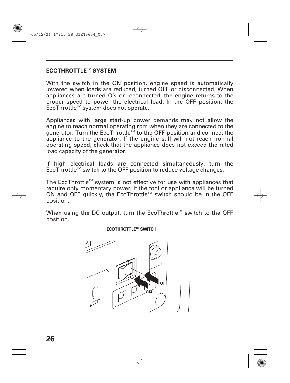 Ecothrottle™ system | HONDA EU1000i User Manual | Page 28 / 71