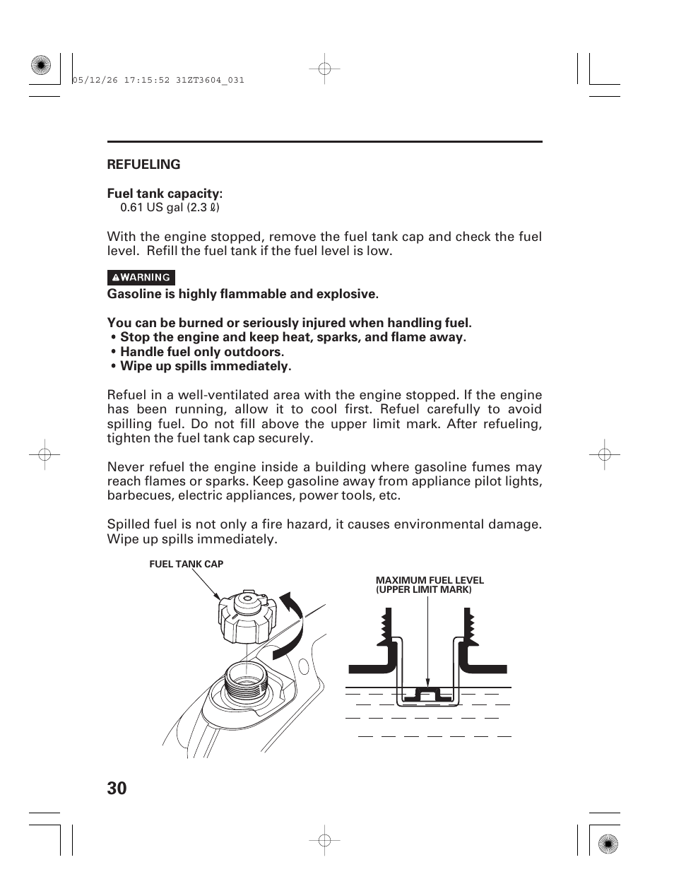 Refueling | HONDA EU1000i User Manual | Page 32 / 71
