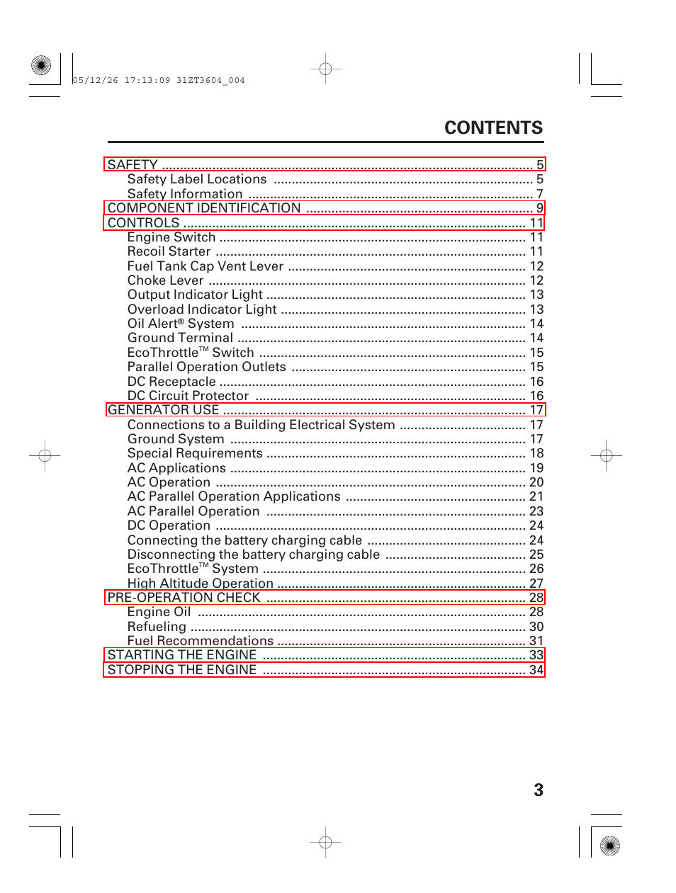 HONDA EU1000i User Manual | Page 5 / 71
